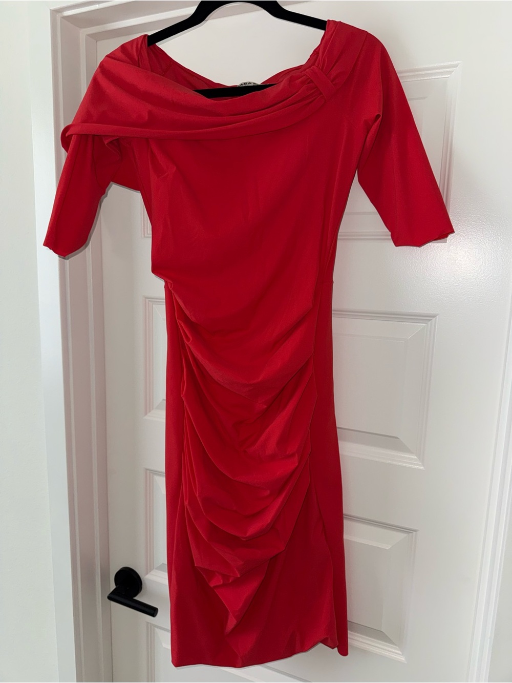 Chiara Boni La Petite Robe Red Ruched Off Shoulder Formal Dress Italy size 44